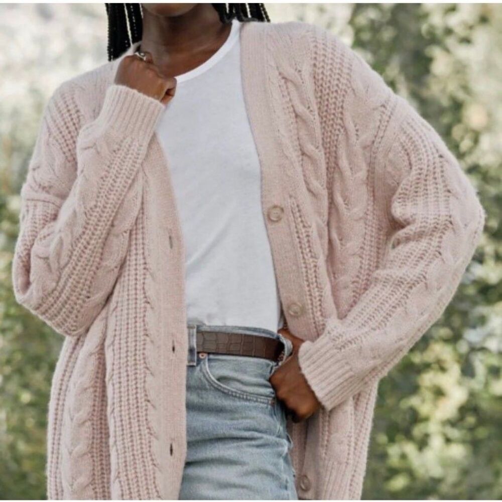 Jenni Kayne Alpaca Merino Wool Cable Knit Cardigan Chunky Cozy Core Luxurious